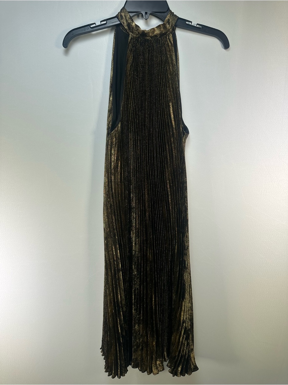 Banana Republic Metallic Gold Pleated Halter Mini Dress